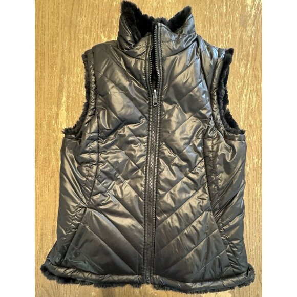 Nicole Miller Reversible Plush Faux Fur Quilted Smooth Black Vest Women Small - Picture 7 of 9